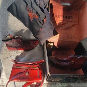 Freebird Red Croc-Embossed Boots and Bag